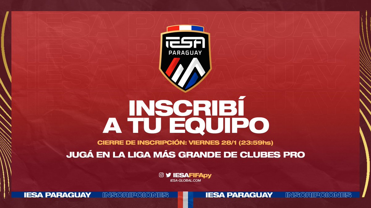 IESAFIFApy's tweet image. ¡Vuelve el fútbol virtual! 🇵🇾

Ya puedes anotarte en la Temporada 5 de nuestra liga de #ClubesPro 11vs11 de #FIFA22 en el siguiente formulario
👉 goo.su/9SNE

🗓️ Cierre de inscripciones: 28 de Enero a las 23:59hs
🗓️ Inicio de liga: 2 de Febrero

¡Inscríbete!