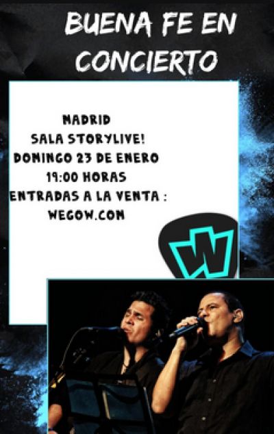 La popular banda cubana Buena Fe actuará, de nuevo, en Madrid, en la Sala Storylive! el domingo 23 de enero a las 19:00 horas.