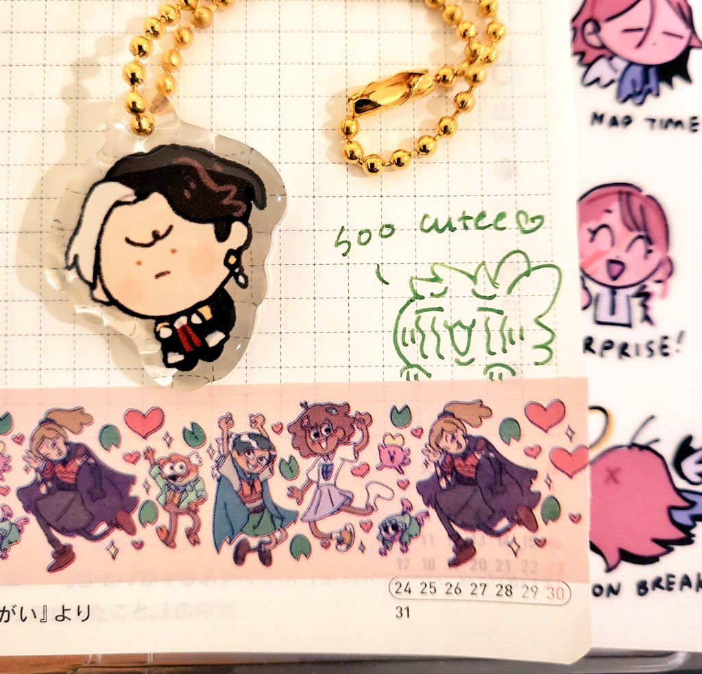 Rly good mail day TwT👍 amphib washi tape from @/rorvk, csm stickers from @/mieillee, tiny emet from kierlia!! Working on stickerbombing my PC and it's rly fun haha 