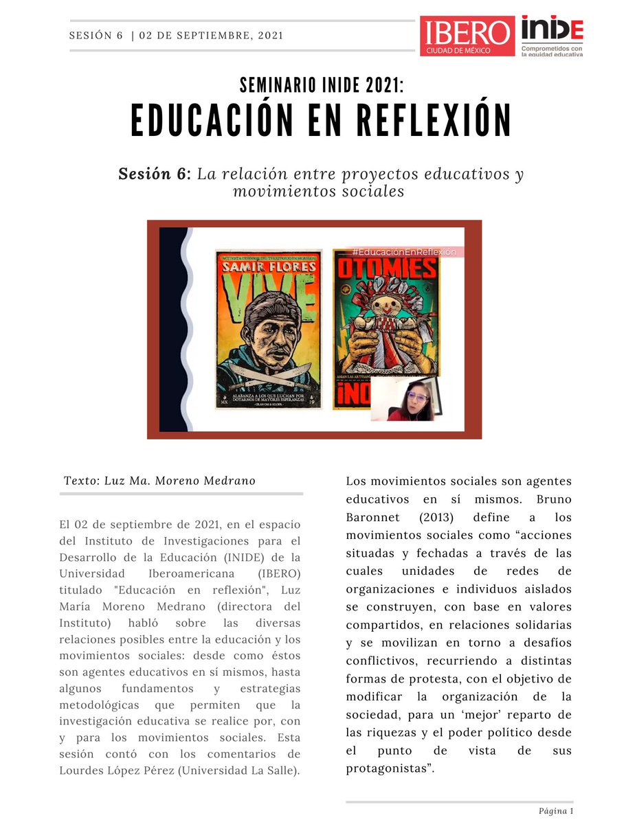 INIDEdelaUIA's tweet photo. #NotaINIDE |@luzma_moreno habla sobre cómo los movimientos sociales son agentes educativos que ponen al centro demandas que trascienden los procesos de escolarización y plantean grandes desafíos a lxs investigadorxs.
⬇️Descarga pdf: https://t.co/M5FbUWCY3k
#CompromisoINIDE https://t.co/aXxsgbw5sQ