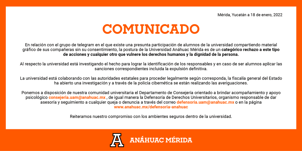 UniAnahuacMayab's tweet photo. ℹ️ COMUNICADO OFICIAL ℹ️ https://t.co/nJkWM7deTE