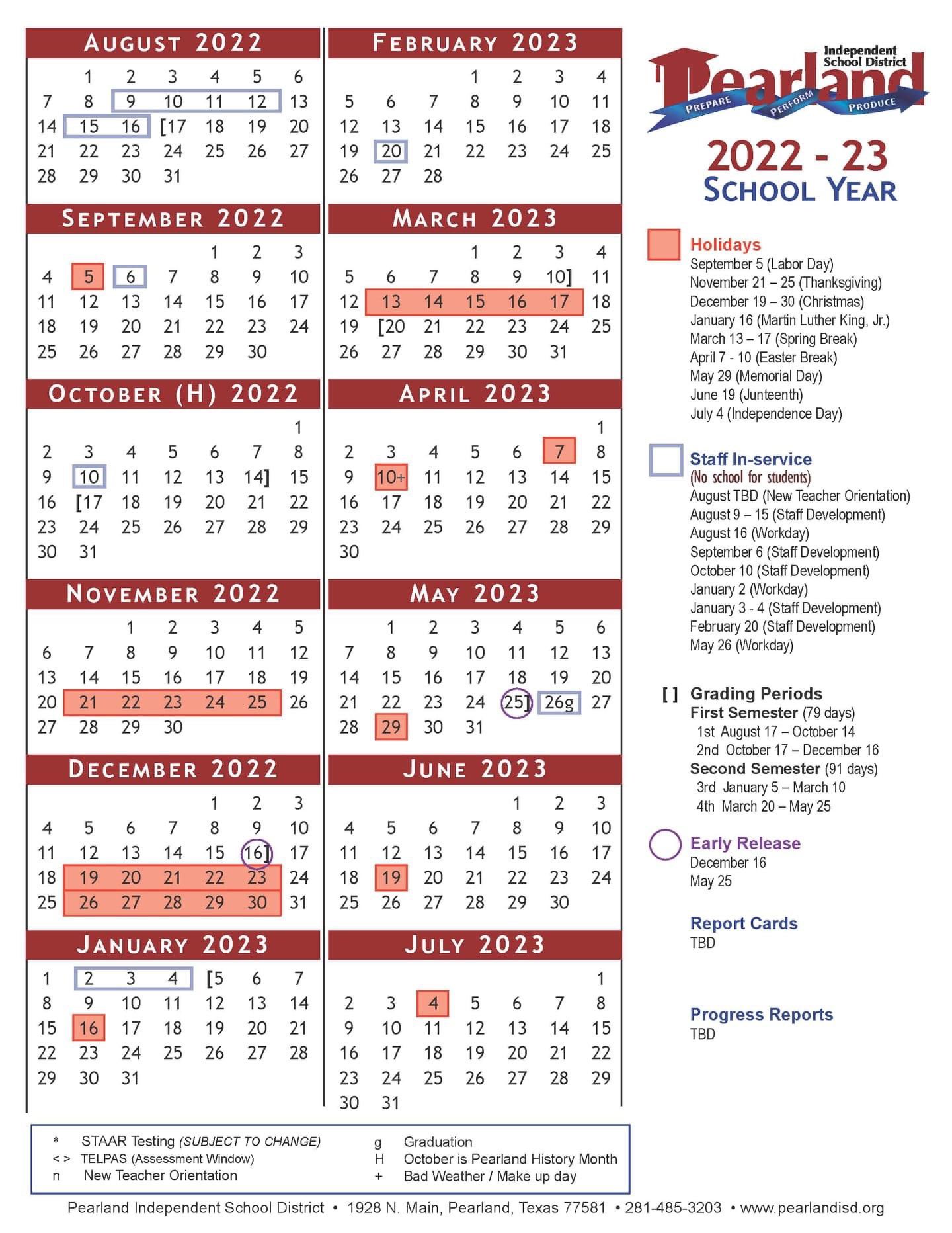 Pearland Isd Calendar 2020 2023 Get Calendar 2023 Update