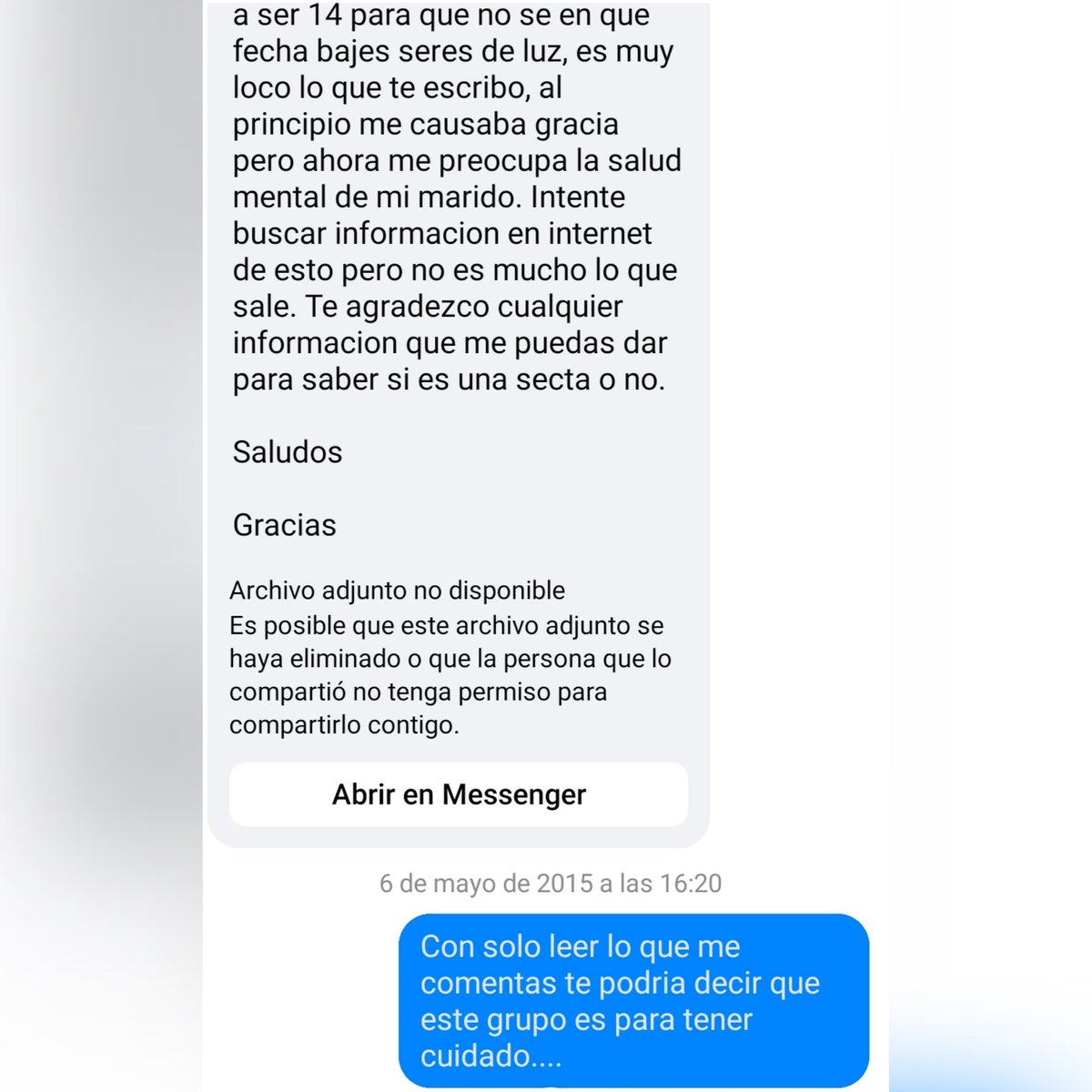 LEYANTISECTAS's tweet photo. Testimonio de un caso real que me consultaron en el año 2015, hoy me acaba de escribir nuevamente la mujer para contarme que sucedió lo que le dije...

#LeyDeSectas #LeyAntisectas #organizacionescoercitivas #Pseudociencias #PseudocienciasCoercitivas #ProyectoIris https://t.co/4Oo3KYPVPu