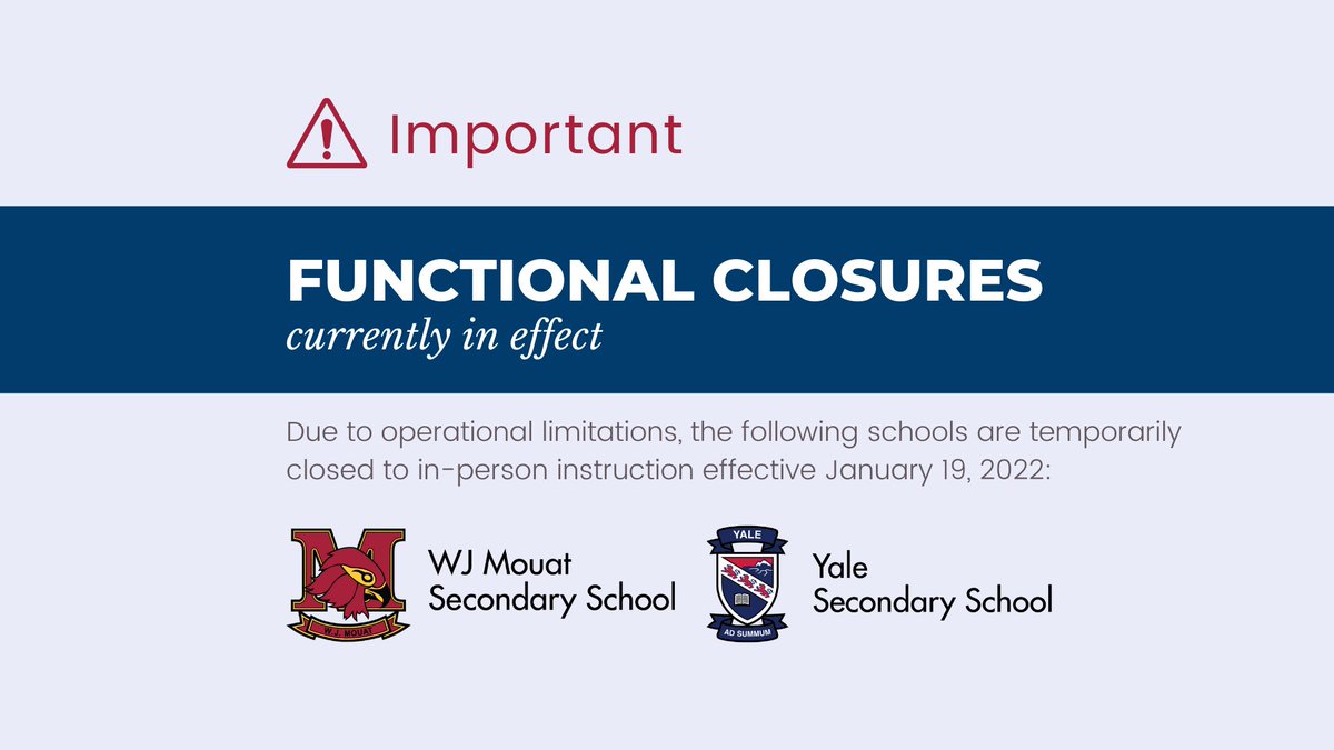 ALERT: Functional Closures currently in effect for WJ Mouat Secondary + Yale Secondary bit.ly/3AbWDg1 #AbbySchools #Abbotsford