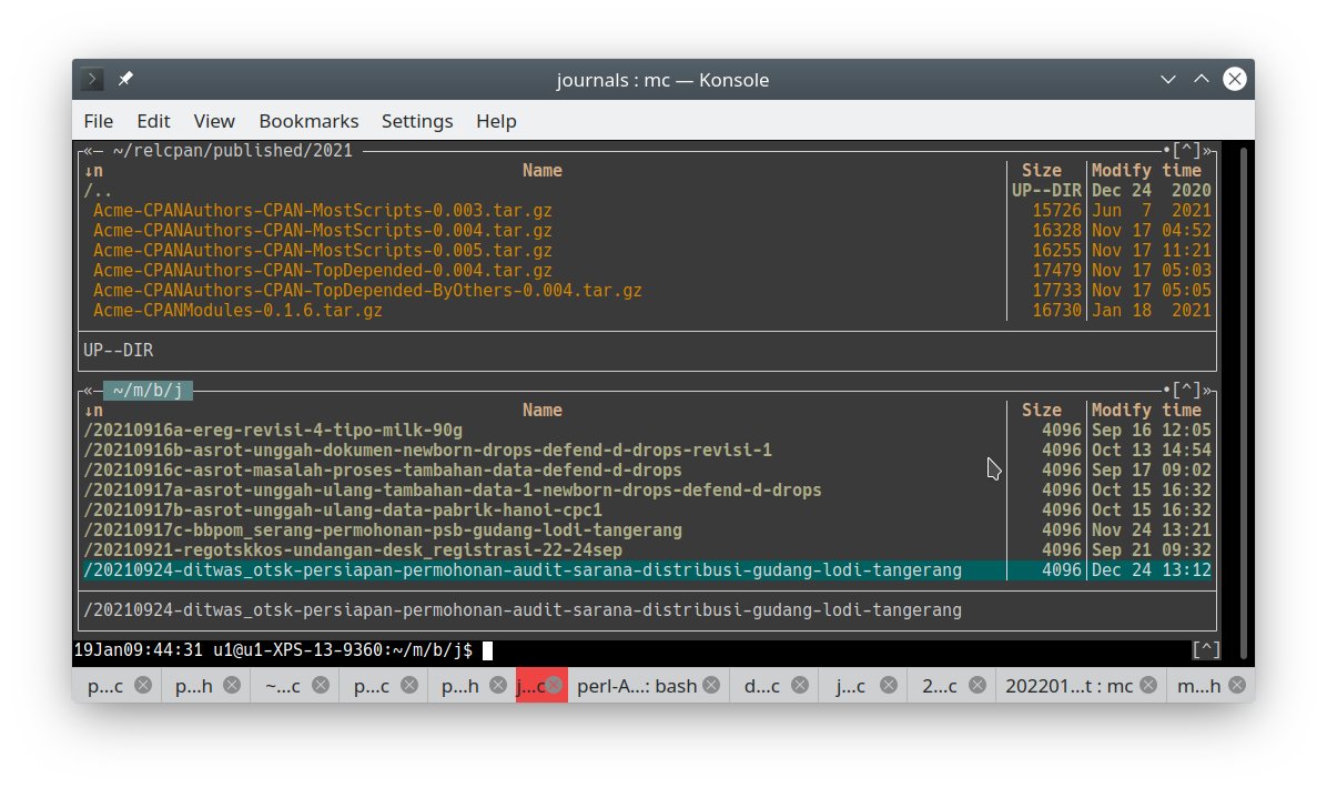 perlancar's tweet photo. After over a decade of use, it's only yesterday that I found out by accident #midnightcommander can be switched from dual vertical pane to dual horizontal lane. Very nifty for long file names. Alt-[,]. It's like suddenly finding out your partner can... okay won't go there. https://t.co/UJZU0DIAUP