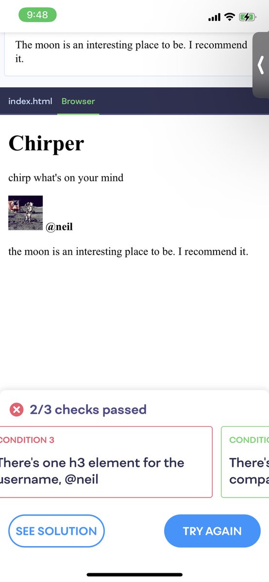 thatonehouze's tweet photo. Restarting my #100DaysOfCode
Day 2: Learned how to use different html tags. Learning how to code is so damn fun. #100Devs #BlackTechTwitter #ChefsWhoCode https://t.co/i0XikmepKw