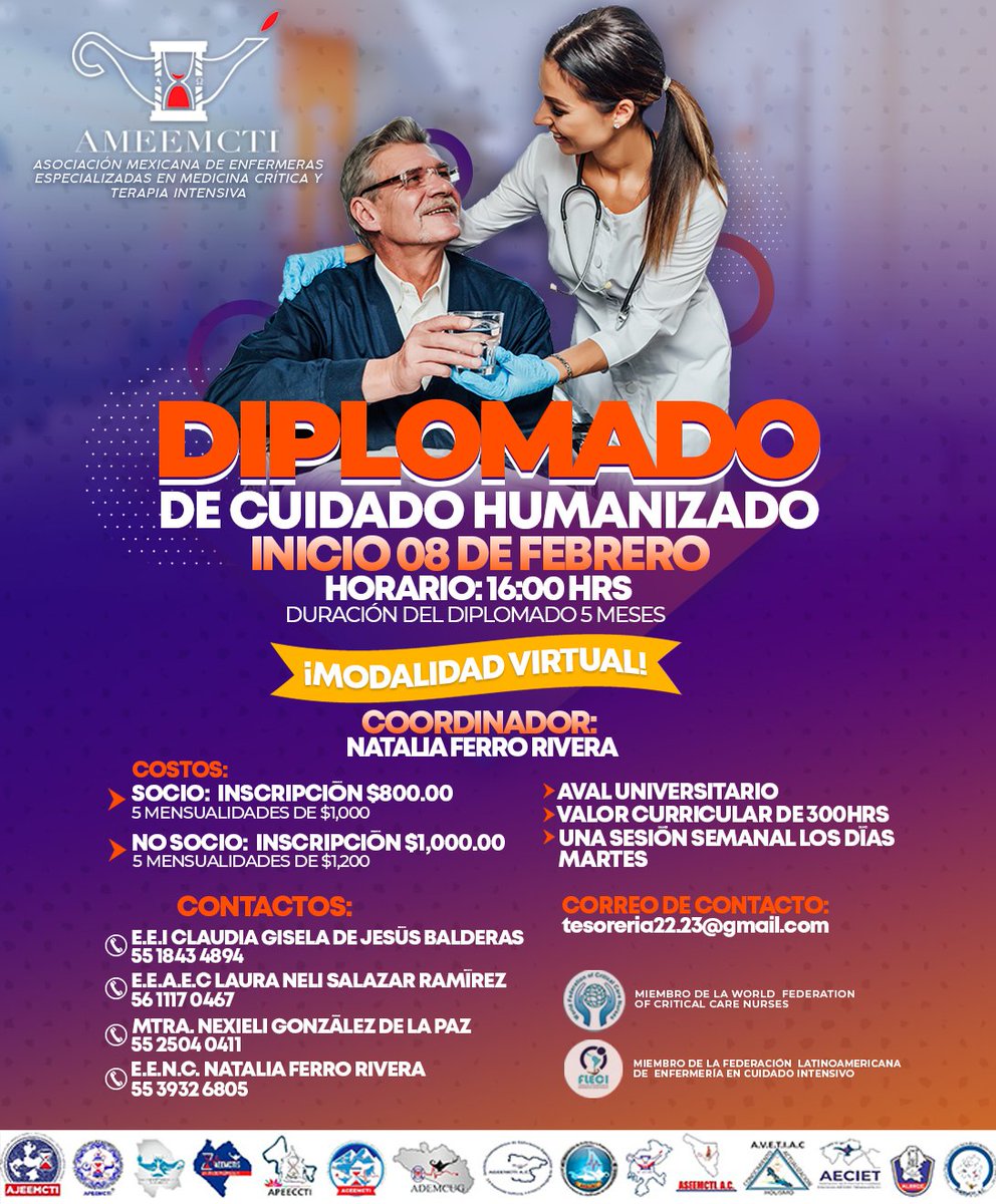 AMEEMCTI2020's tweet photo. AMEEMCTI A.C
La Asociación Mexicana de Enfermeras Especializadas en Medicina Crítica y Terapia Intensiva A.C les hace una cordial invitación a formar parte del:

"Diplomado de Cuidado Humanizado"

Link de registro:
https://t.co/fBCya3WgVE https://t.co/vCvlOoWASg