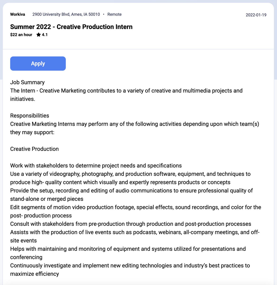 dayrows's tweet image. Summer 2022 - Creative Production Intern | Workiva
dayrows.com/vacancy/4720

#dayrows #remoteinternship #remotejobs #internship