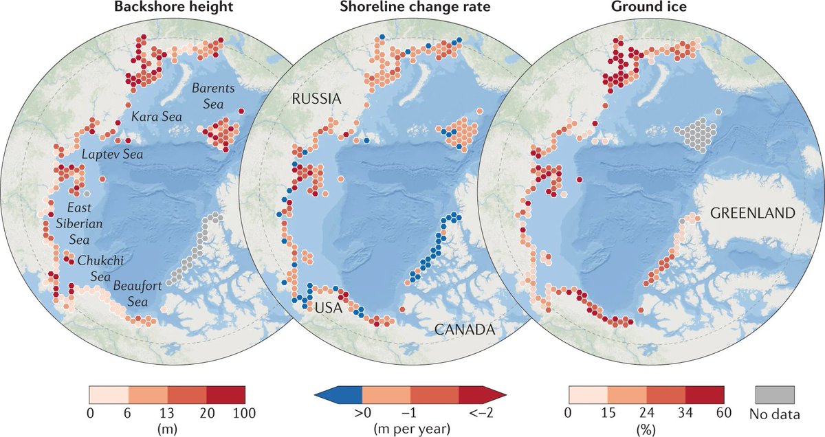 NatRevEarthEnv's tweet photo. "Arctic coastlines face changes with #permafrost thaw and rising sea levels🌊 

Read more in this review by @anna_irr and colleagues 👇

https://t.co/8YfwBawJOl

free to read: https://t.co/iOk5MZww3d 

@TundraTime @Mettebendixen08 @AWI_Media @uafairbanks" https://t.co/j3iJjDIQ2L