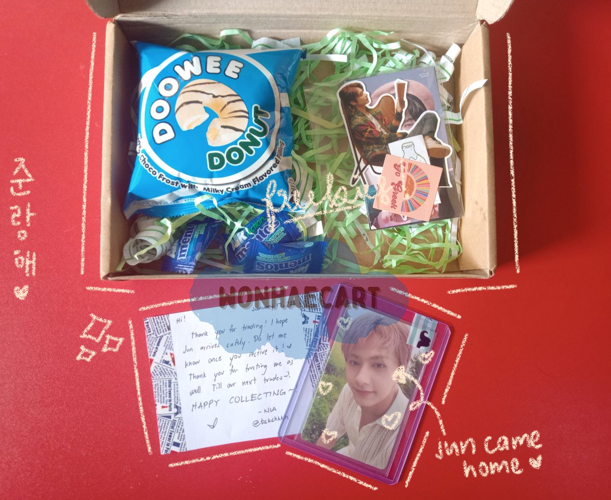 wonhaecart's tweet photo. π #wonhaemails
hello po @bskshhhh ! thank u so much for trading and letting me adopt jun. i hope seungkwan arrives to u safely <33 thank u for the freebies and secured packaging! https://t.co/G91CjqUYVz