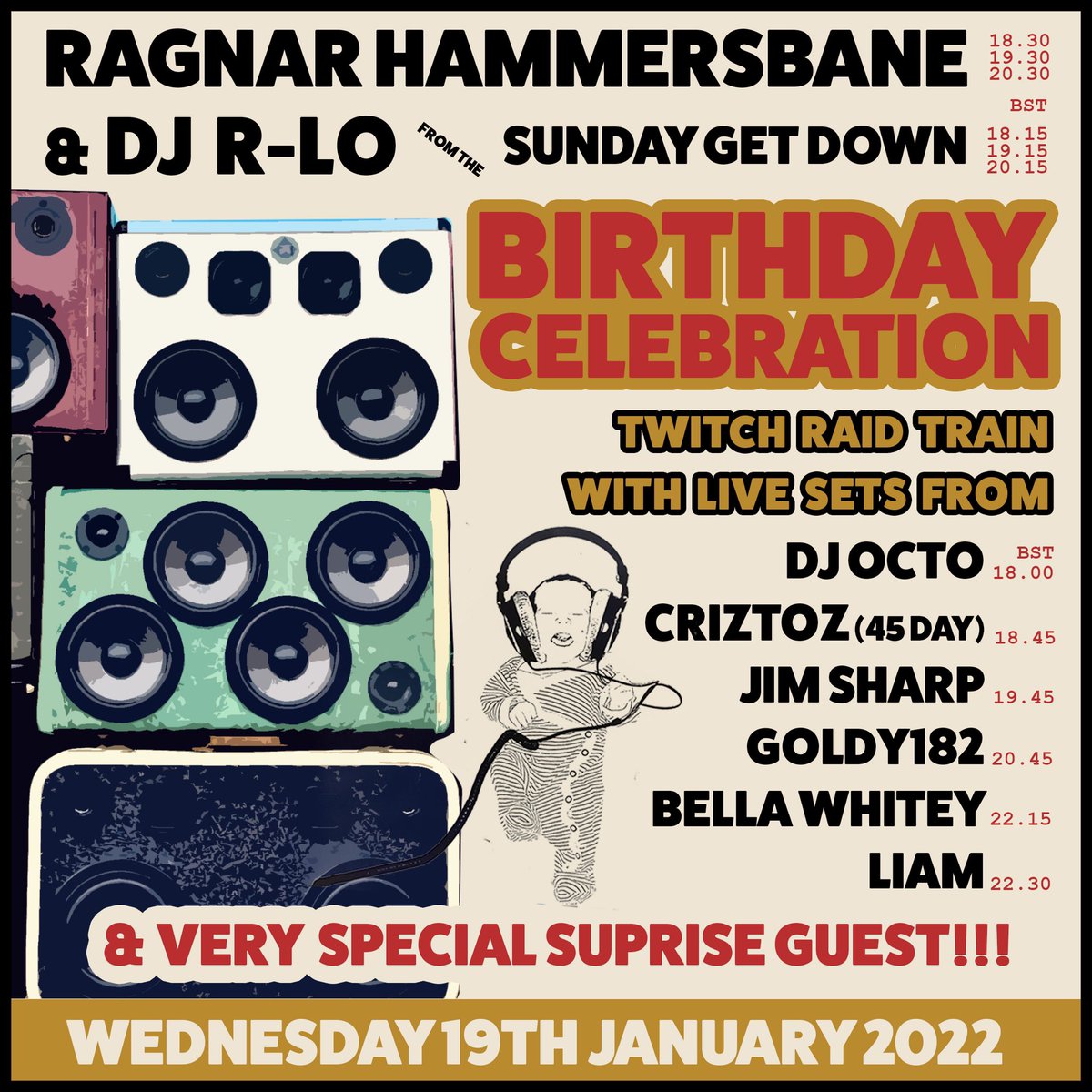 fortyfiveday's tweet photo. It’s party time tonight. We celebrate @ragnarhammersbane and R-Lo  @thesundaygetdown birthdays with a superb. You can catch me 18:45-19:15 GMT https://t.co/NSazTR9xgt 
#45s #7inchvinyl #7inchsingle #7inchrecords #thesundaygetdown #twitchdj #twitchdjstream #twitchdjraid https://t.co/QCpTIjW22U