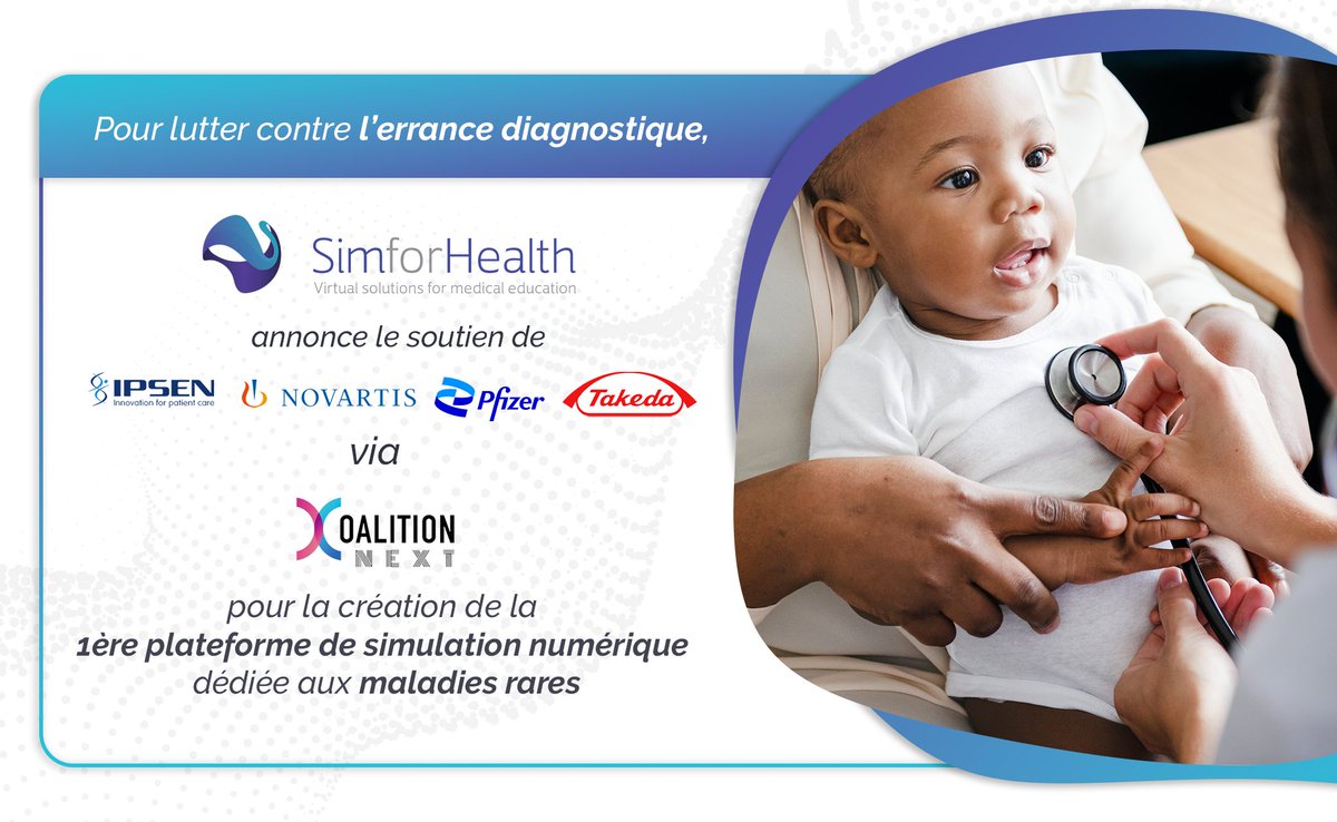 SimforHealth's tweet photo. Nous sommes très heureux d'annoncer le soutien de @IpsenGroupFR @novartis_france @Pfizer_France et @TakedaPharma via Coalition Next, pour la création de la 1ère plateforme de simulation numérique dédiée aux maladies rares 

📌Plus d'info : https://t.co/EcWr03YUNA #esante https://t.co/0WJcgn9YDW