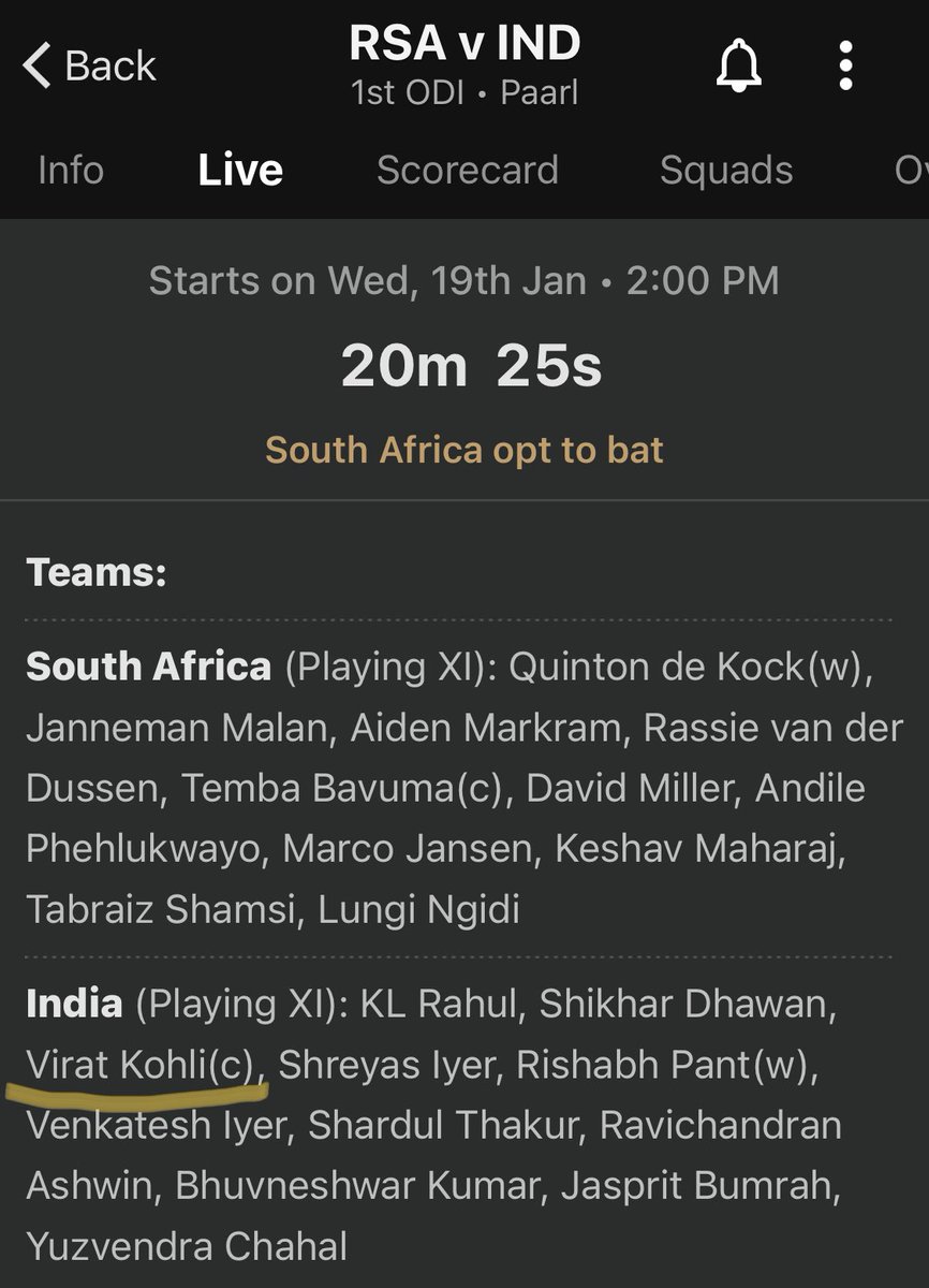 NVN108's tweet photo. For @cricbuzz still India ODI captain is Kohli 😂😂 #Captain #Cricket #indvssa #BCCI https://t.co/zmznVG0TnN