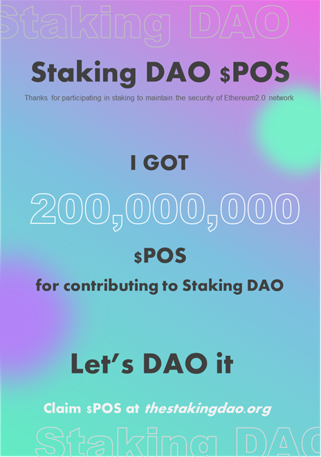 The_Staking_DAO's tweet photo. $POS is grateful to all staking contributors, holders and markets for nurturing the entire staking ecosystem. https://t.co/TWymgcdyiX