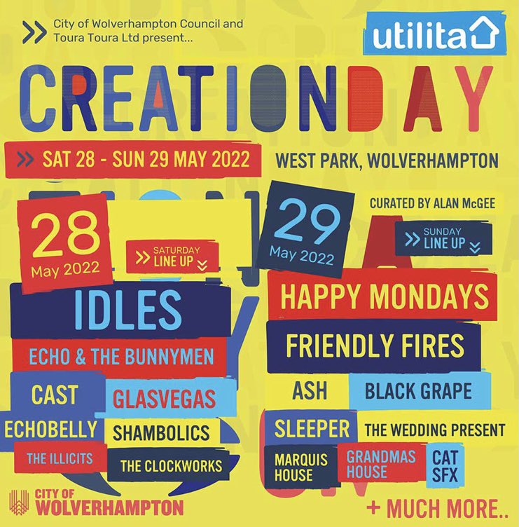 ShaunryderX's tweet photo. HAPPY MONDAYS & BLACK GRAPE play Utilita Creation Day Festival at West Park in Wolverhampton on Sunday 29th May 2022!!
.
Tickets: https://t.co/tsqFKZVytk
.
#HappyMondays #BlackGrape #UtilitaCreationDayFestival #UtilitaCreationDayFest #UCDF #UCDF2022 #Wolverhampton https://t.co/y4jtqRSFuw
