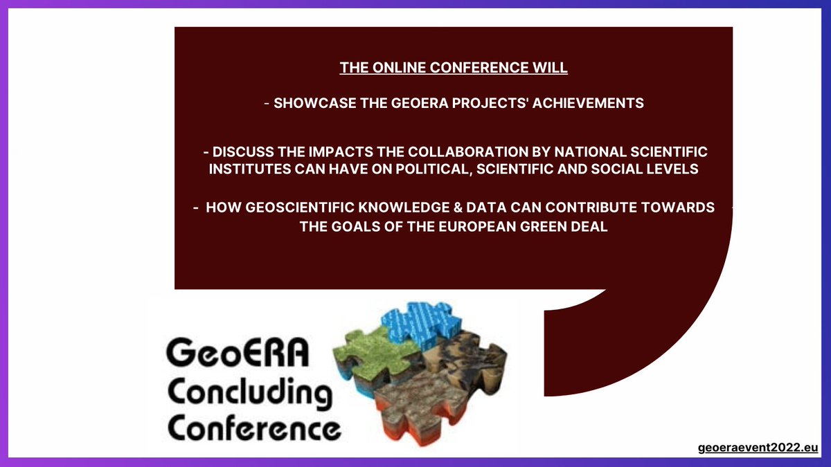 The #GeoERA online #concludingconference has begun!

The projects are ready to publish their final results, following the collaboration of 47 national &amp; regional Geological Survey Organisations from 32 #European countries.

More info👉geoeraevent2022.eu
#Geologyhasnoborders