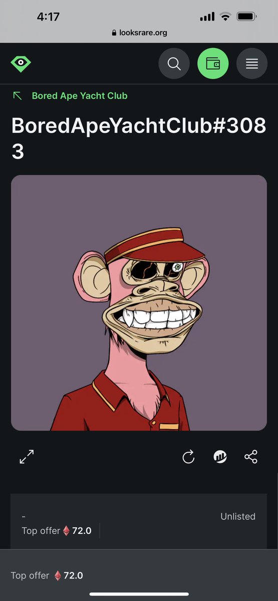McRayJohn's tweet photo. 72E for my service ape on @LooksRareNFT and people donโt know that @BoredApeYC pink fur service ape has only 9 out of 10,000? #BoredApeYC #bayc #pinkfur #serviceape #looksrare https://t.co/ArXuJip6Bs