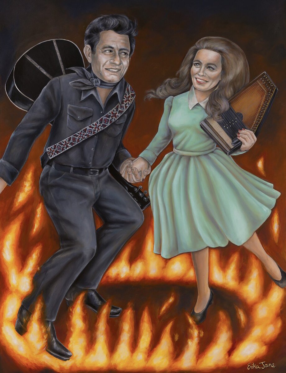 erikajane82's tweet photo. I never get on here… but here’s my newest painting! Ring of Fire 🔥🔥 it’s 30x40 inches …please enjoy it #johnnycash #junecartercash https://t.co/dPakT2k3Yn
