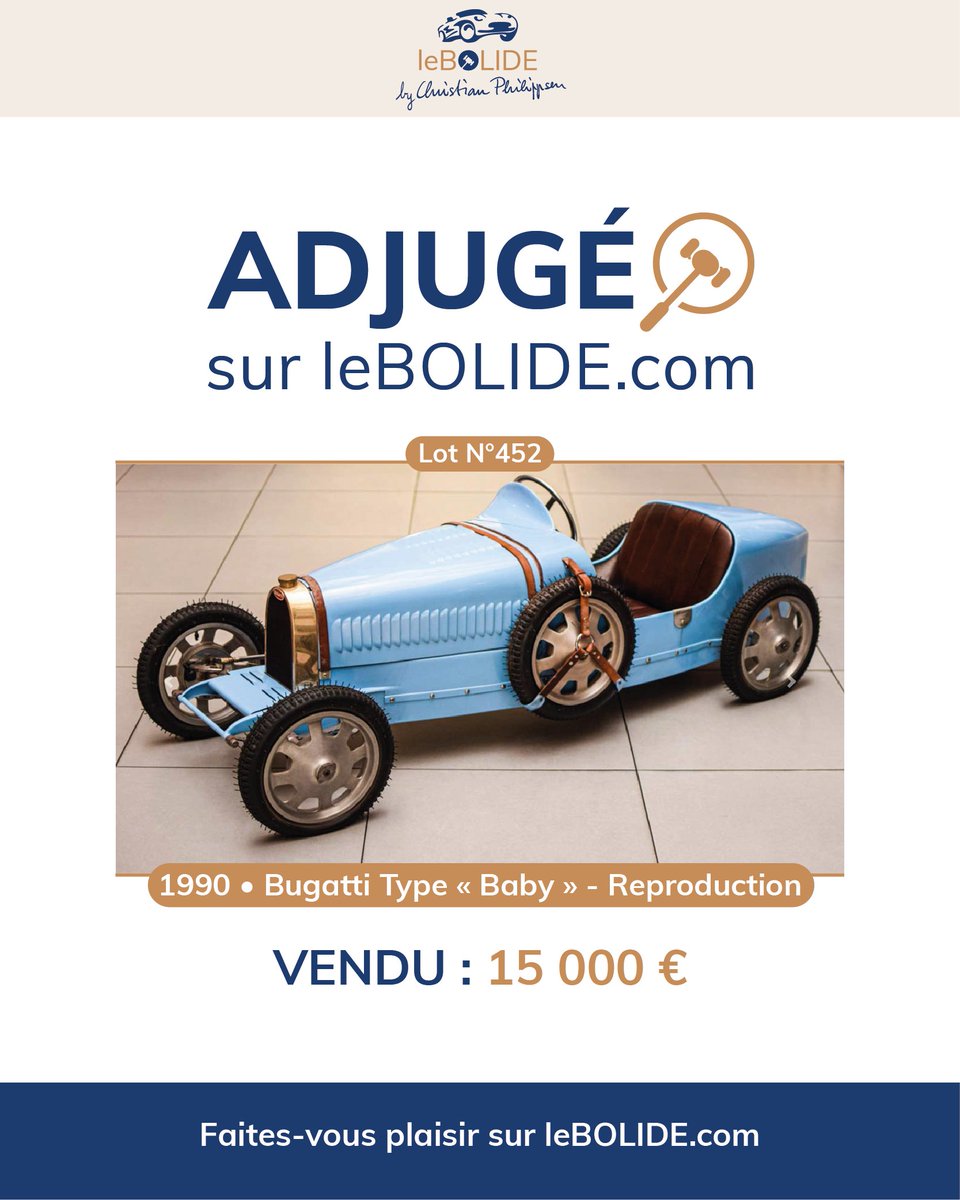 leBolide_'s tweet photo. Adjugé !
👏 Félicitations au nouveau propriétaire de cette Bugatti Type « Baby » Reproduction.

Rendez-vous sur https://t.co/0sdcy9npME pour suivre les enchères en cours et à venir.

Rêvez… 
Commentez… 
Enchérissez… 
Achetez ! 
Faites-vous plaisir sur https://t.co/0sdcy9npME https://t.co/WuYbuRDNU3