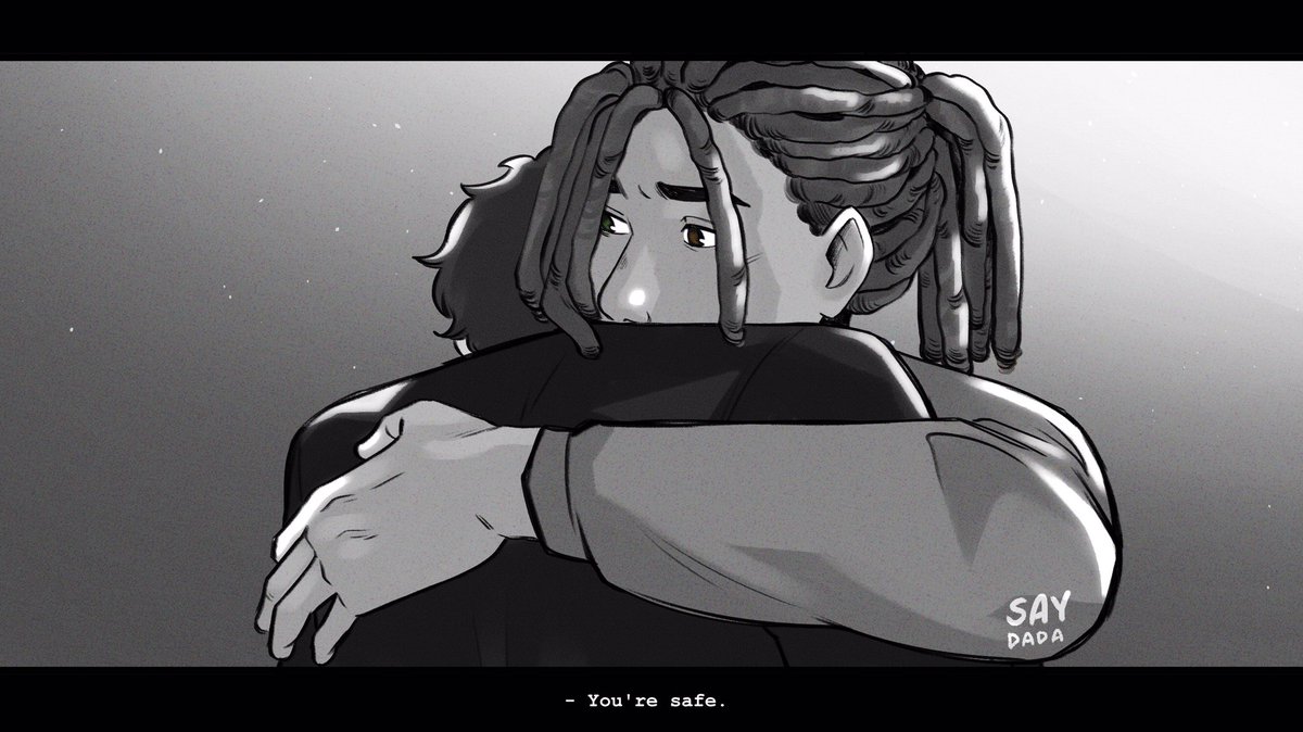 redraw to one of the frames from my smokey eyes animatic (2020) +additional scenes of Deion comforting Malcolm

#ocs #originalcharacter 