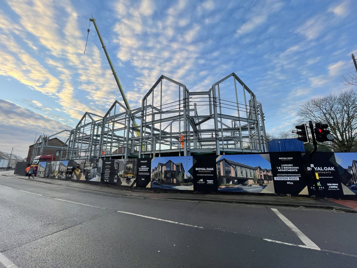 Another milestone reached today at Royal Oak Apartments! Hollow-core concrete floors going in and shiny new hoarding being installed! @cartersbc @Fylde _joinery #16apartments #poultonlefylde #poulton #Carters #architecture #design #steelframe