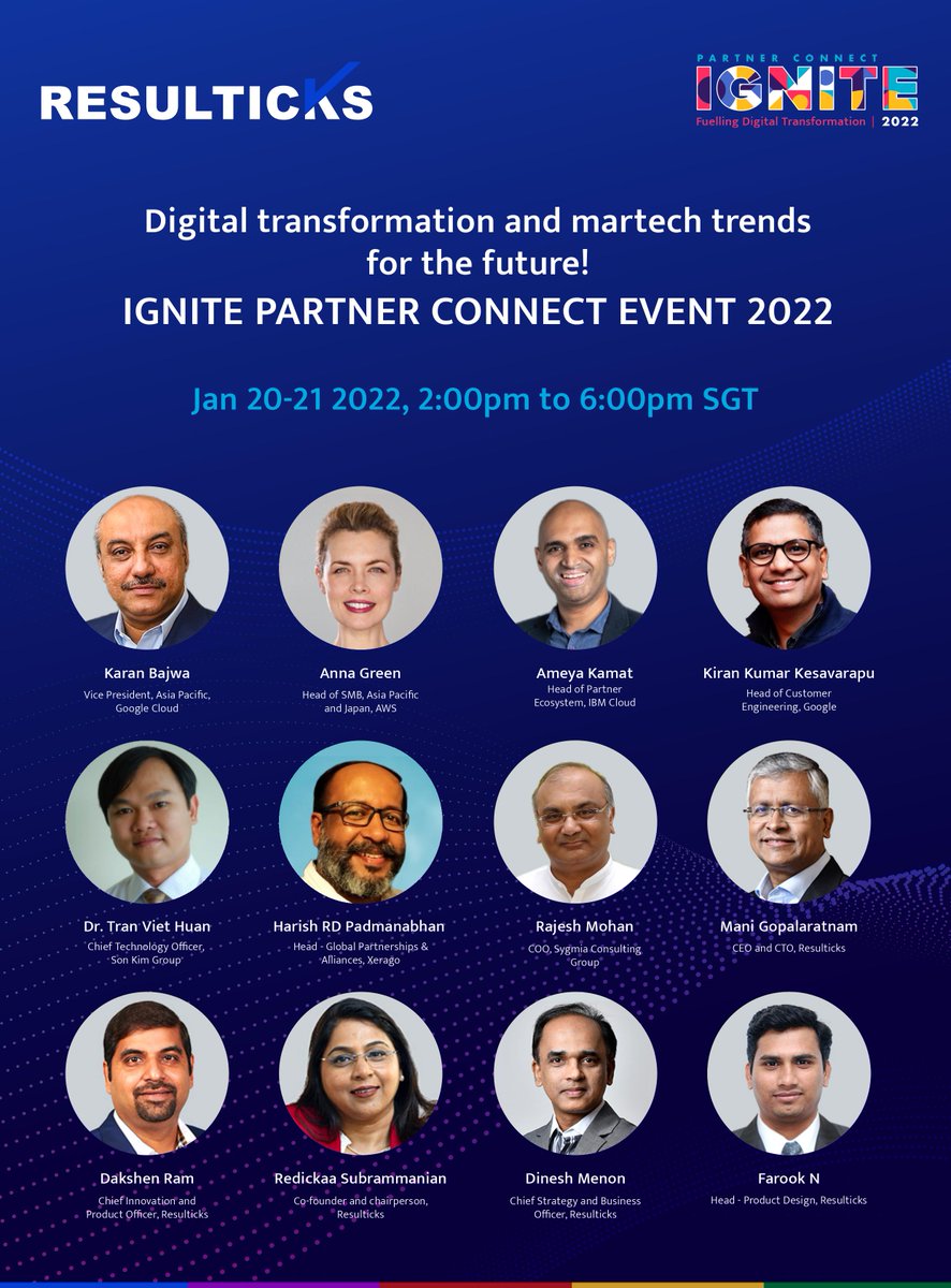 Resulticks's tweet photo. The time for digital is now. At our inaugural edition of the #Ignite #PartnerConnect event, business leaders and visionaries speak about upcoming digital transformation trends and their first-hand experiences on driving growth in these challenging times. 
#Resulticks https://t.co/y9YOxoXlIW