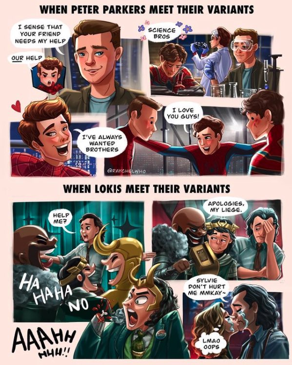 RaychelWho's tweet photo. Honestly it’s like Hufflepuffs vs Slytherins… 😳

#nowayhome #spiderman #marvel #spidermannowayhome #tobeymaguire #andrewgarfield #tomholland #loki #tomhiddleston #boastfulloki #kidloki #kateherron #avengers #sylvie #spidermanfanart #peterparker #classicloki #richardegrant https://t.co/FWW2WK7vkw