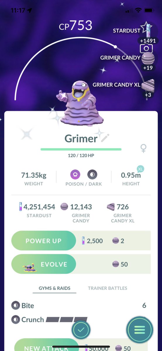 HermesNinja's tweet image. Ending the night with sparkles! Sweet dreams, my friends! ✨💖✨

#ShinyCheck #ShinyPokemon #AlolanGrimer #PokemonGO