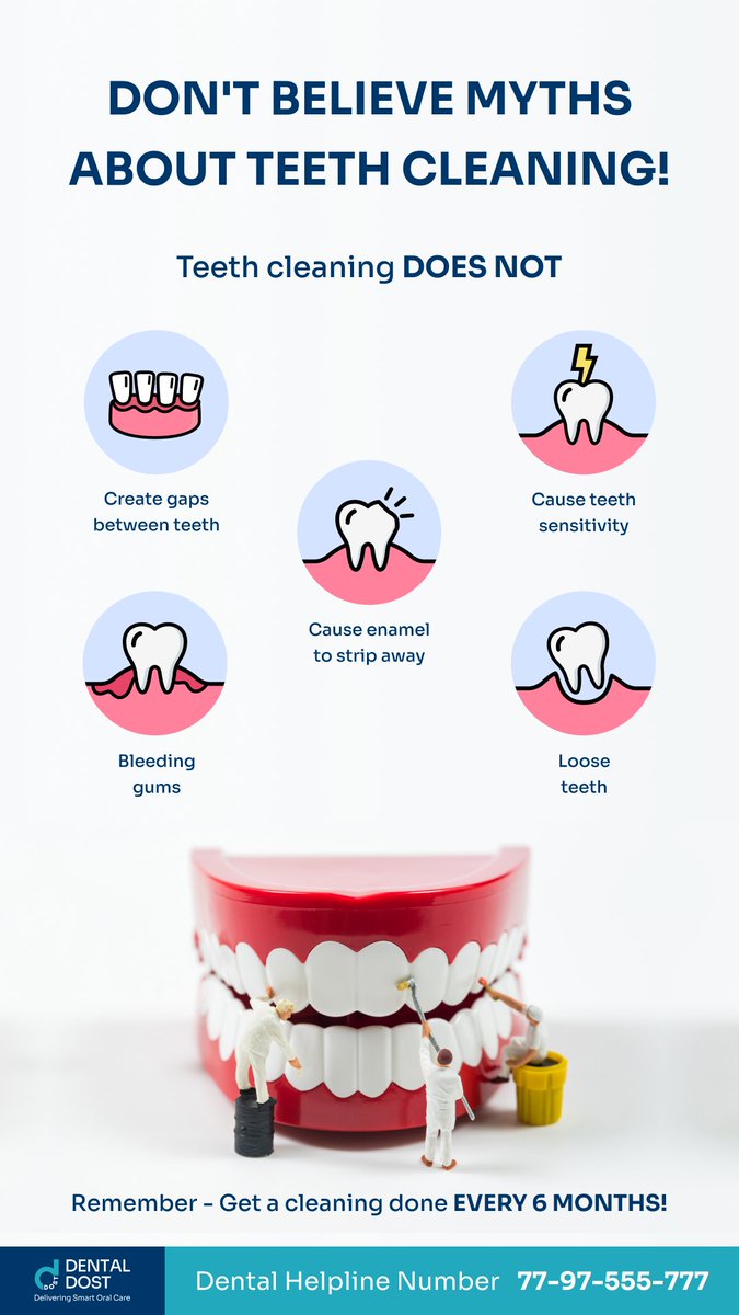 scano_ai's tweet image. Don’t believe in myths about teeth cleaning! Getting teeth cleaned every 6 months will do more good and not getting it done.

#Justtext DD at 8888-560-835 and #Justcall at 7797-555-777

#Dentist #Oralhygiene #Dentistry #Dentalproblems