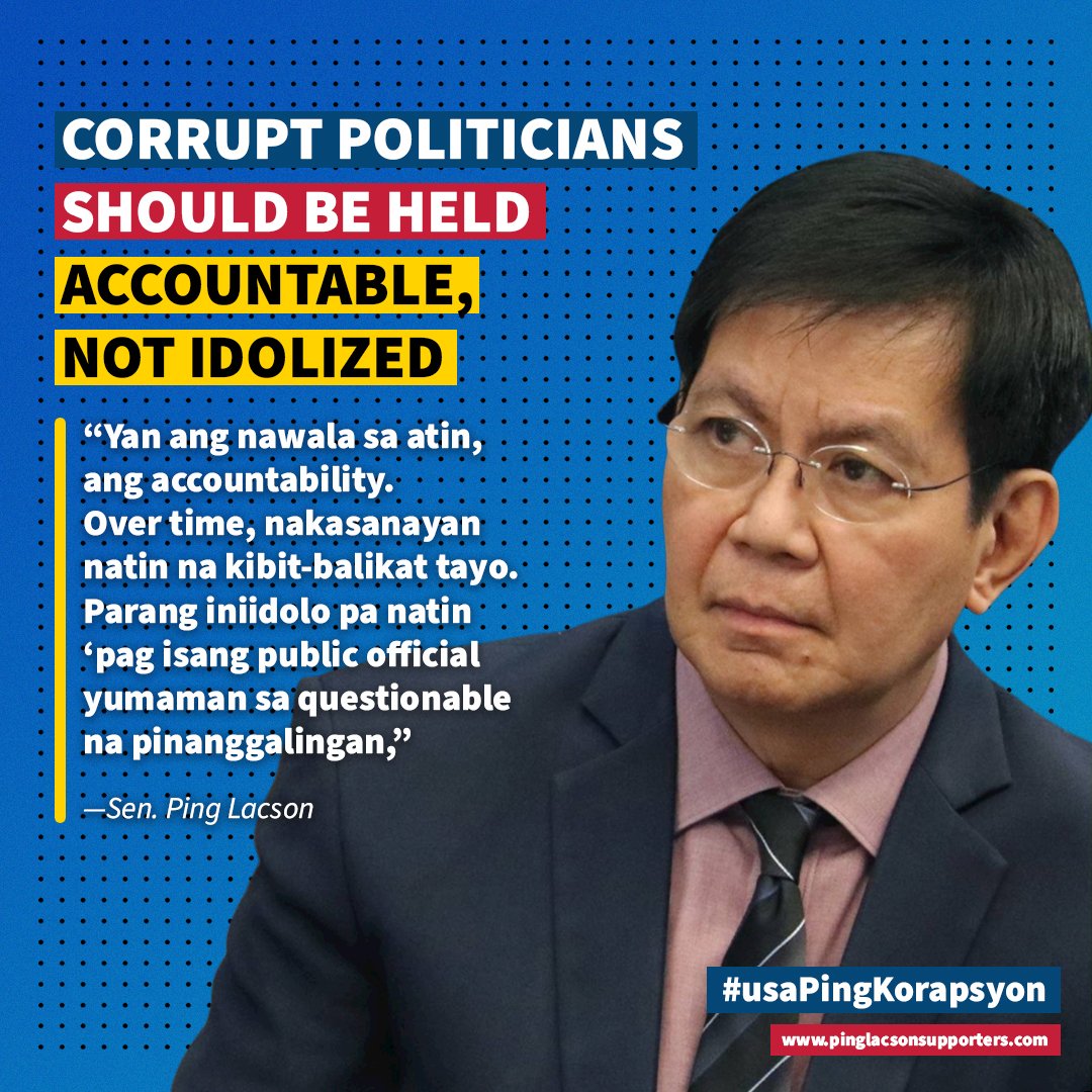 teamping2022's tweet photo. Ito ang mapait na katotohanan, karamihan sa atin para bang hinahayaan na lang ang korapsyon dahil sa nakasanayan na.

Babaguhin yan ni Ping Lacson! Dahil pag si Ping ang naging pangulo, papanagutin niya ang mga kurakot sa gobyerno!

#PingLacson2022
#UubusinAngMagnanakaw https://t.co/78iflQnDSC