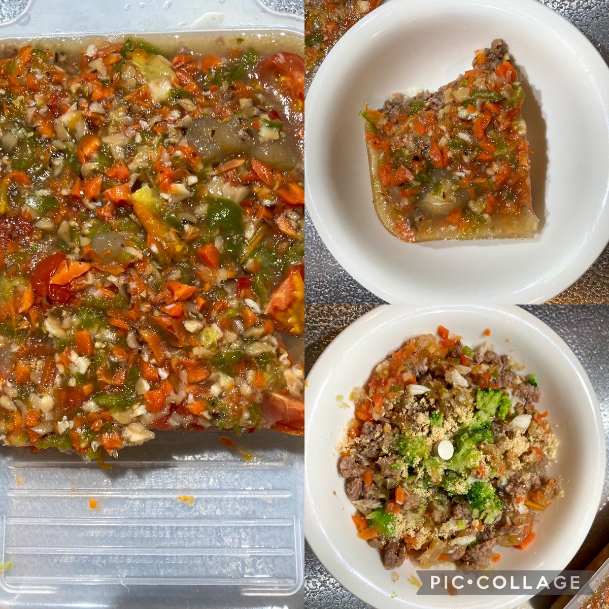 Rdith1010's tweet photo. 今回の寒天ダイエットご飯は、丹波の鹿🦌赤身ミンチと真鱈と有機野菜数種と椎茸🐶💕トッピングは、茹でブロッコリー🥦、粉納豆、ダイエットサプリ、アマニオイル🐶💕

#リッツ飯 
#犬の手作りごはん
#犬のダイエット https://t.co/4pPhAurQFX