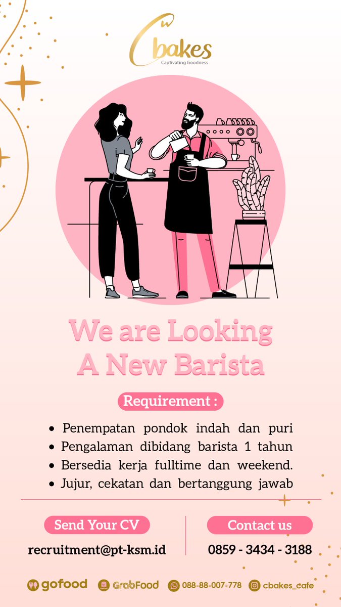 CareerKusuma's tweet photo. Info Loker !
#lokerjakarta
#lokerjabodetabek
#lokerbarista
#lokerwaitress
#lokerbeautician
#lokerbaker
#lokerpastrychef https://t.co/uYKZu0vDAT