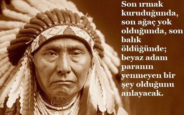 ky0609ky's tweet photo. " Son ırmak kuruduğunda son ağaç yok olduğunda son balık öldüğünde..... Beyaz adam paranın yenmeyen bir şey olduğunu anlayacak...."    KIZILDERİLİ ATASÖZÜ https://t.co/jbphn58bMx