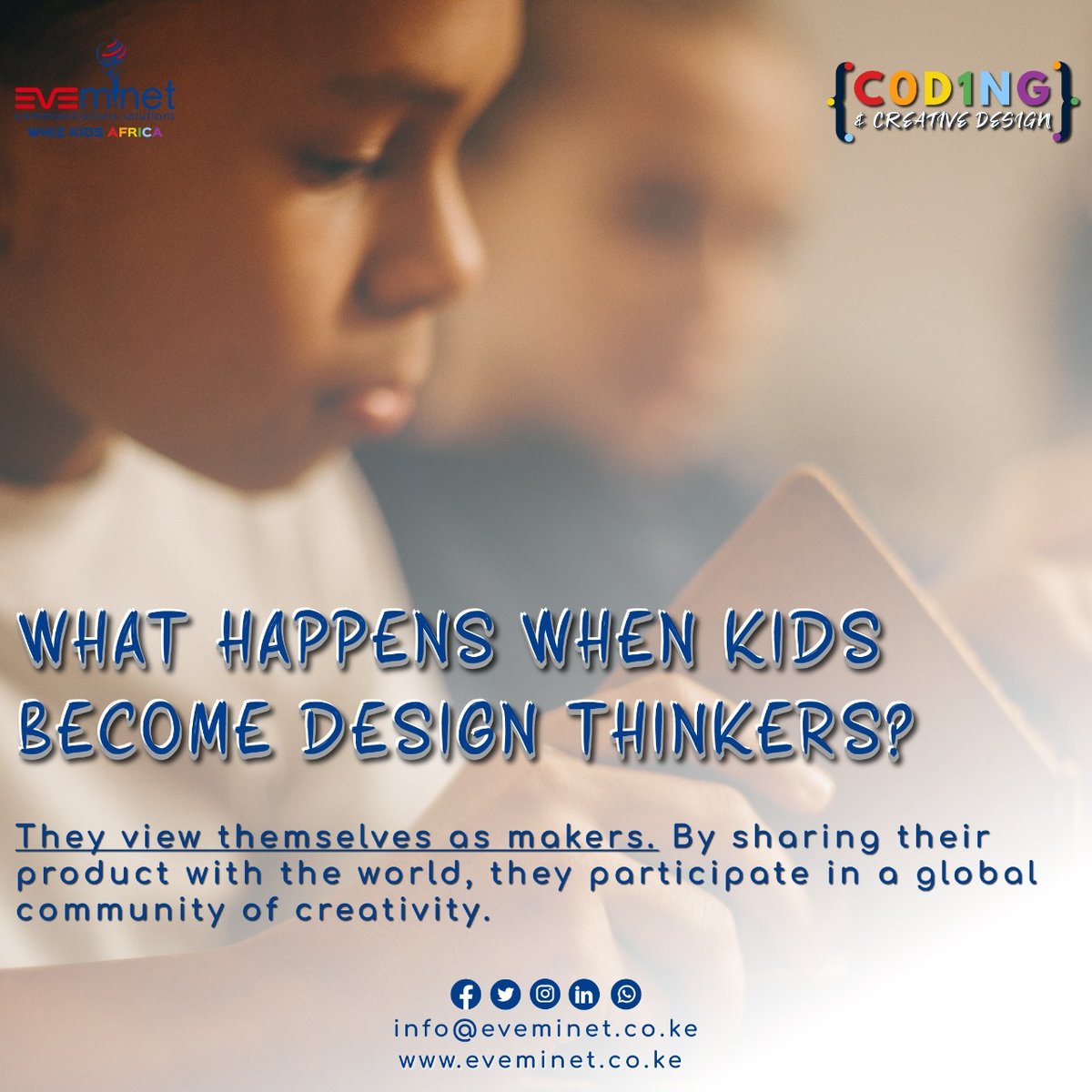 Eveminet_Ke's tweet image. Whiz Africa Kids Can Code
They view themselves as makers. By sharing their product with the world, they participate in a global community of creativity.
#computerscience #codefellows #codingbootcamp #learntocode #digitaltechnology #emergingtech #codingschool #technologyblog