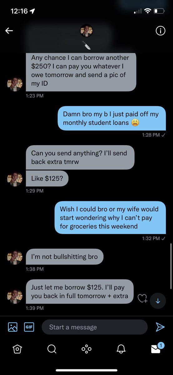GoatSystemSCAM's tweet image. Just sent through DMs. @MrSharpBets scamming another dude through PayPal this time. Even asking to “borrow” another $250.

“I’m not bullshitting bro,” he states.

Biggest scammer on Twitter ➡️ @MrSharpBets