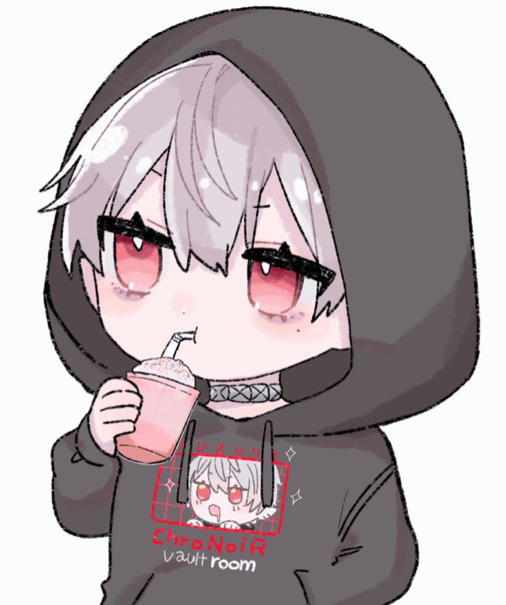 kuzuha (nijisanji) hood 1boy male focus red eyes solo hood up white background  illustration images