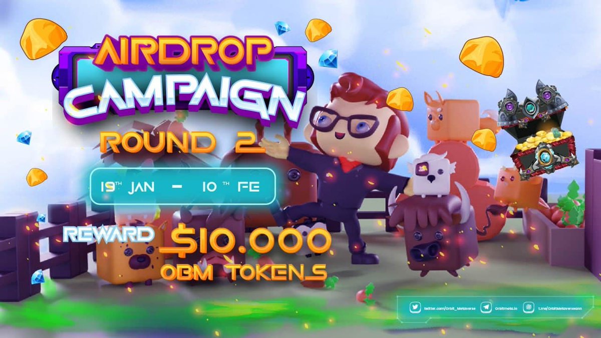 📣 #Orbit Meta Airdrop Campaign Round 2

🏆 Reward Pool: total $10,000 in Orbit token for 250 winners.
⌚️ Duration: 5:00 AM (UTC) Ja 19, 2022 to 5:00 PM (UTC) Fe 10, 2022.
👉 Join us through this Gleam link:
gleam.io/competitions/Y…
Details: orbitmeta.medium.com/orbit-meta-air…