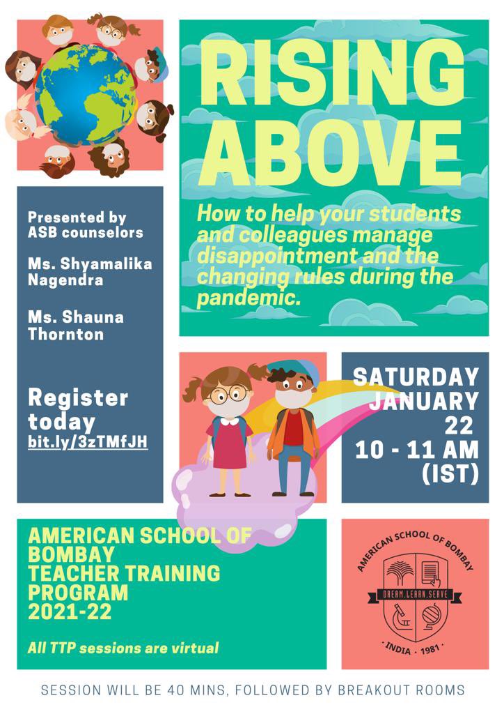 How can we support our children and each other during these trying times?  Join us Jan 22 to talk about managing disappointment and the ever changing rules during the pandemic. Register now bit.ly/3zTMfJH           #asbindia #communityatasb #boundlessatasb <a href="/shyamalika_n/">Shyamalika Nagendra</a>