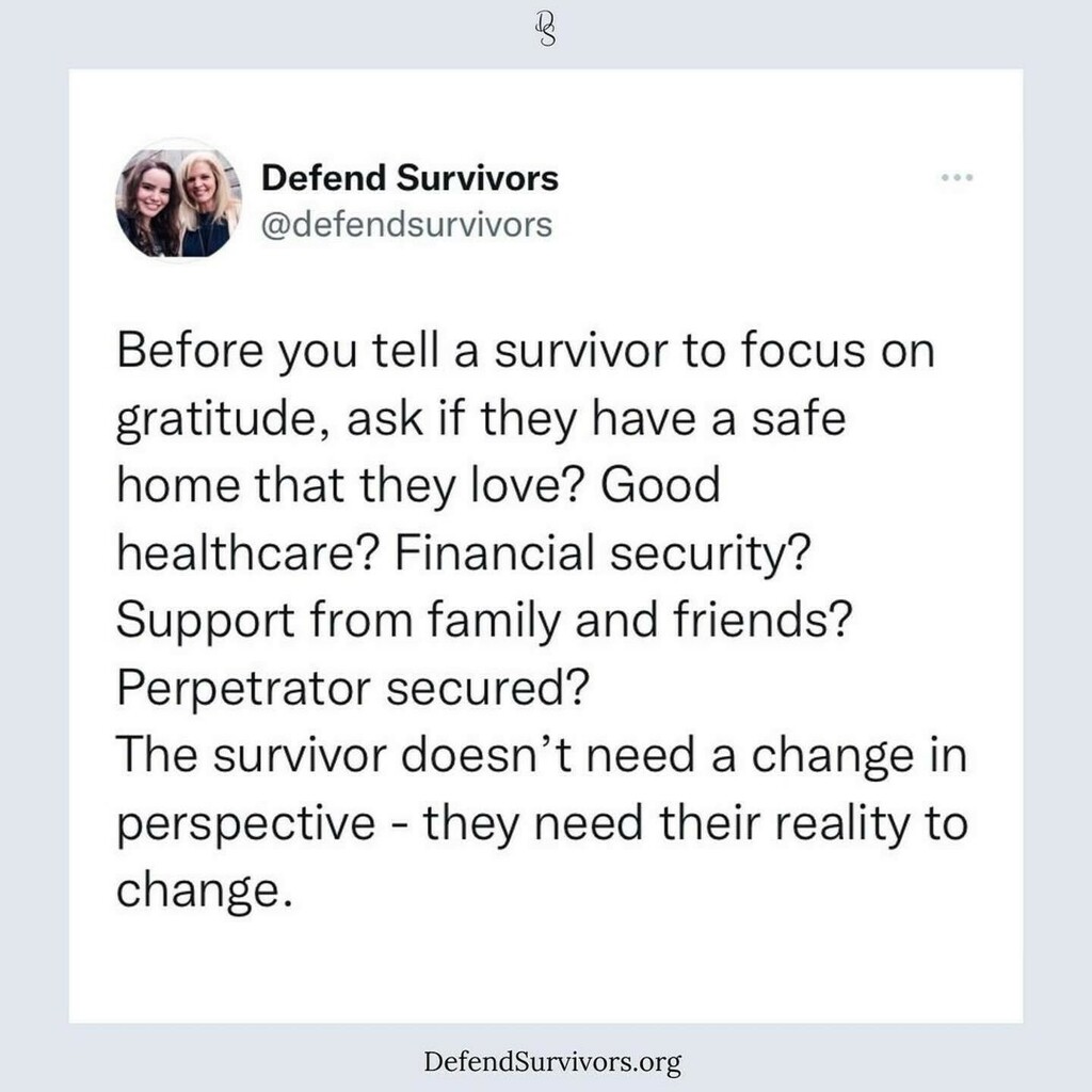 CookiesandDonut's tweet photo. #Repost @defendsurvivors
・・・
So many messages to survivors ignore so much. It’s not okay to tell a survivor to focus on gratitude when they don’t have basic security. We need to change these conversations and look at what is happening around a survivor and the reality they a… https://t.co/JATgWHW2Qt