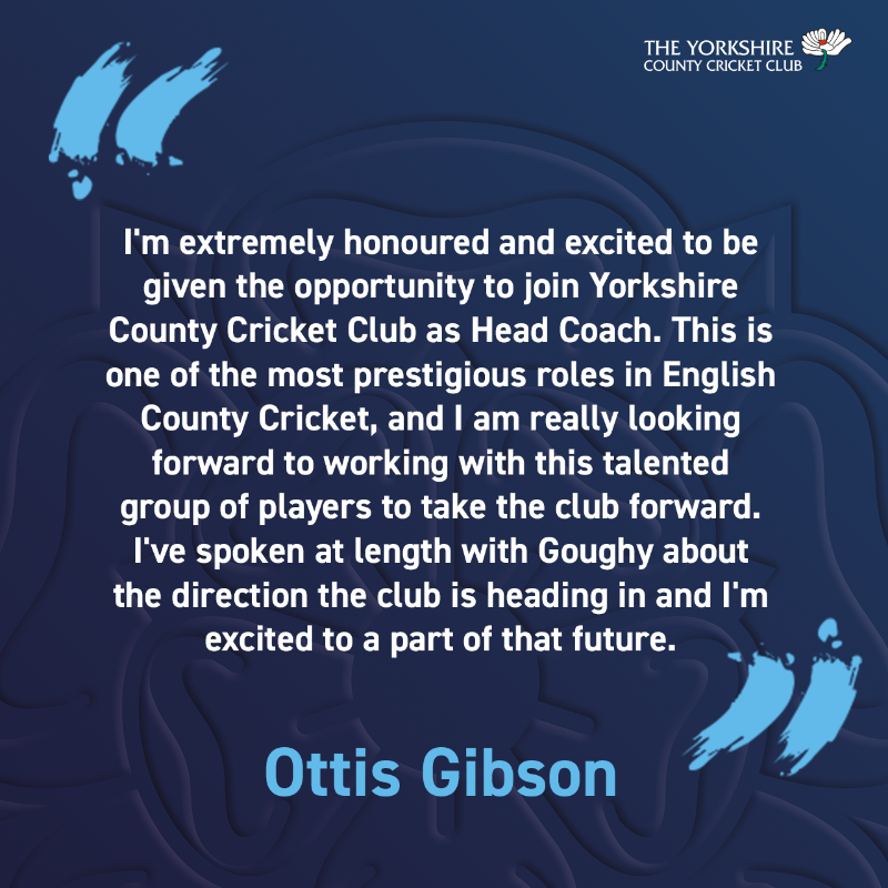 YorkshireCCC's tweet photo. Yorkshire County Cricket Club today announces the appointment of Ottis Gibson as Head Coach on a three-year contract. #OneRose