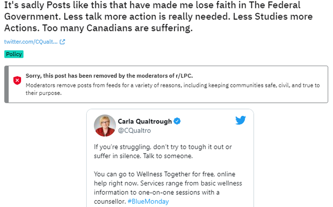 This is how the #LPC Sees us. Example on #Reddit mass downvote + Removed by the Mods because well it<a href="/tag/lpc"class="tags">#LPC</a><a href="/tag/reddit"class="tags">#Reddit</a><a href="/tag/disability"class="tags"><span>#disability</span></a><a href="/tag/pwd"class="tags"><span>#pwd</span></a><a href="/tag/odsp"class="tags"><span>#odsp</span></a>