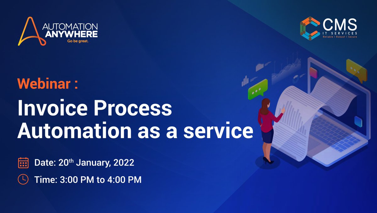 Join our webinar on #Invoice Process Automation on 20th January.
#1daytogo

Read More: attendee.gotowebinar.com/register/81124…

#technology #innovation #cxo #ceo #automation #automationanywhere #invoiceautomation #invoice #procurementmanagement #procurement #webinar