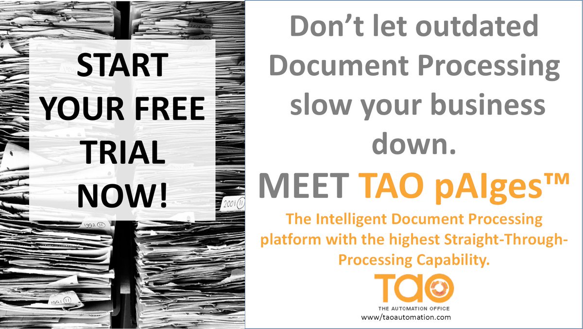 TaoAutomation's tweet photo. IT'S HERE! 
SIGN UP for FREE and start your true Intelligent Document Document Processing journey now.
https://t.co/swRq4V7X2Z
@TVMohandasPai @ArihantPatni @3one4Capital @onebekay https://t.co/X7ENv2wZMz