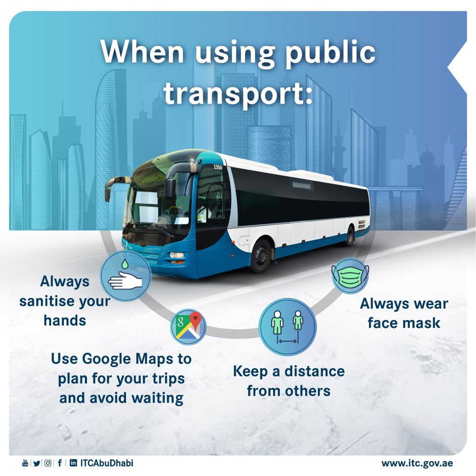 ad_mobility's tweet photo. لسلامتكم، اتبعوا إرشادات الوقاية أثناء استخدام وسائل النقل العام

For your safety, please abide by the precautionary measures while using public transport.

#الحافلات #حافلات #حافلات_النقل_العام #حافلات_أبوظبي
#buses_abudhabi #publicbus #abudhabibus #ADBus https://t.co/1EgET17K0m