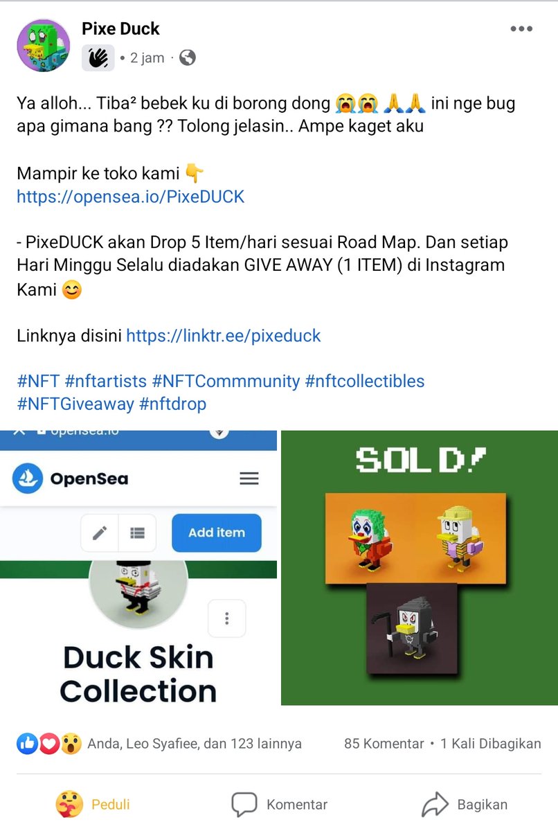 amysadad's tweet photo. Mantap 😃 ... bebeknya laku semua di #opensea #nft #nftcollector #NFTCommmunity https://t.co/2P1pByuVaj