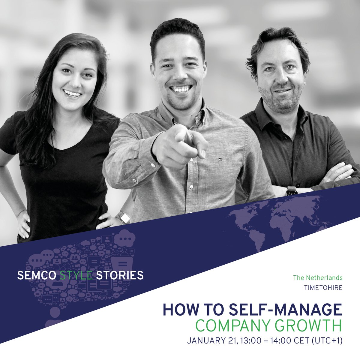 Semco_Style's tweet photo. Join the latest edition of our 'Semco Style Stories' webinars coming Friday! We'll dive into the success story of Dutch recruitment company Timetohire. Expect practical experience and advice on employee participation and remuneration and more!
https://t.co/DYrbLgrm2B https://t.co/q6doExgTP0