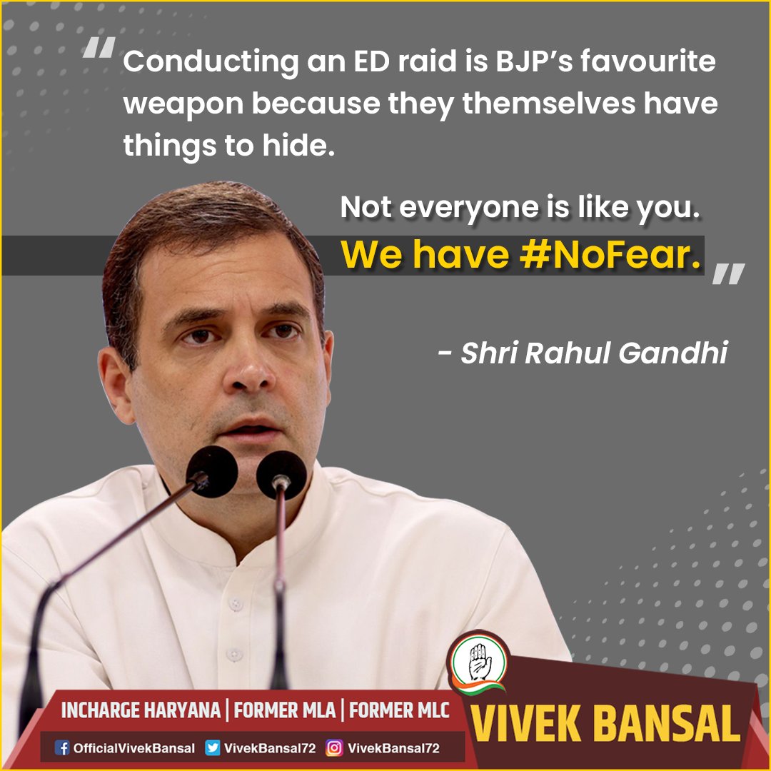VivekBansal72's tweet photo. न डरे हैं, ना डरेंगे।
तानाशाह और डरपोक भाजपा को सत्ता से उखाड़ फेकेंगे।

#NoFear 
#BJPFakeRaid https://t.co/Bjz2WgCRQb