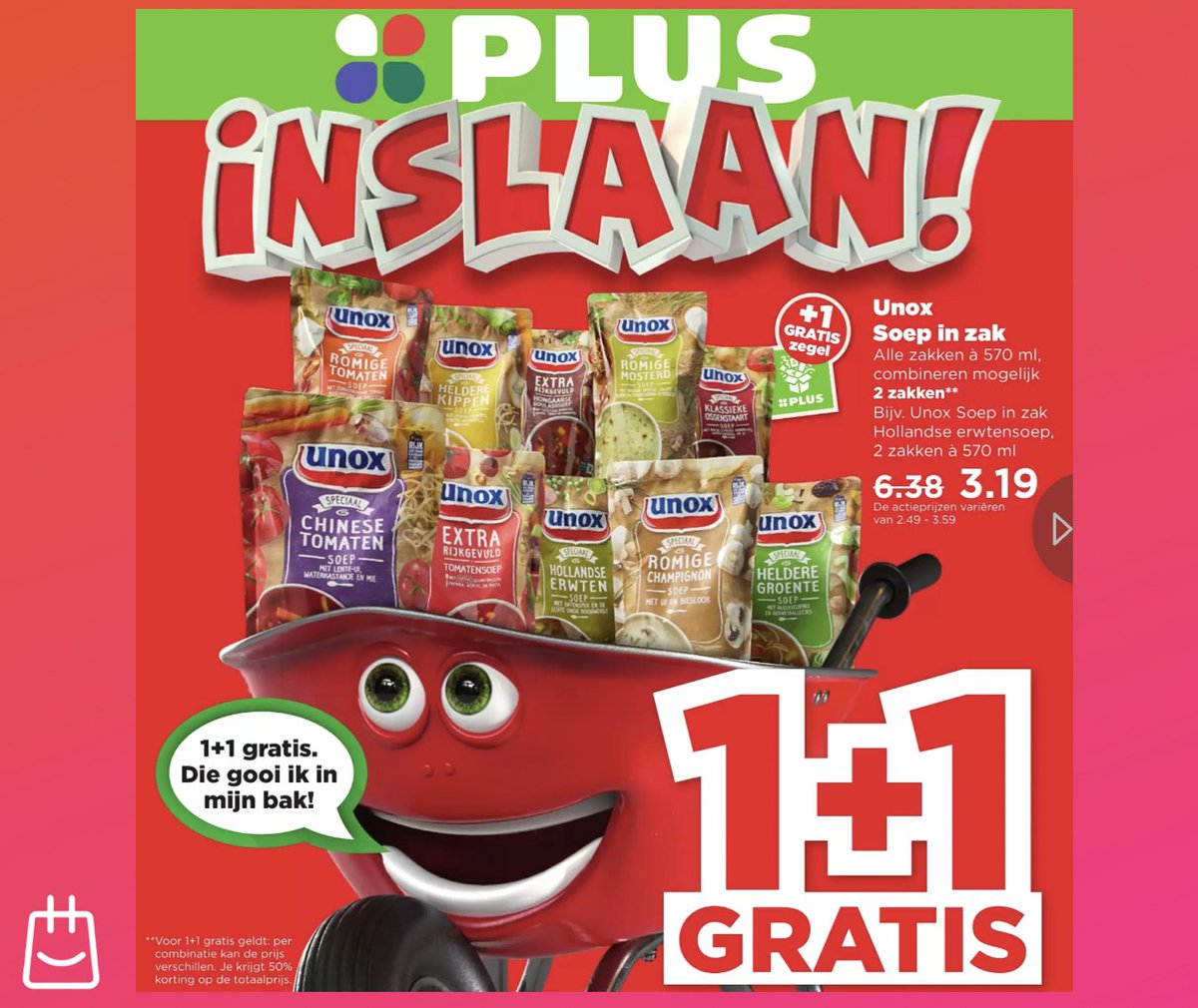 Het is INSLAAN bij de <a href="/PLUSsupermarkt/">PLUS Supermarkt</a> met al die 1+1 gratis aanbiedingen. Wat ga jij halen?🛒 Bekijk snel de folder op folderz.nl/winkels/plus/f… ➡️