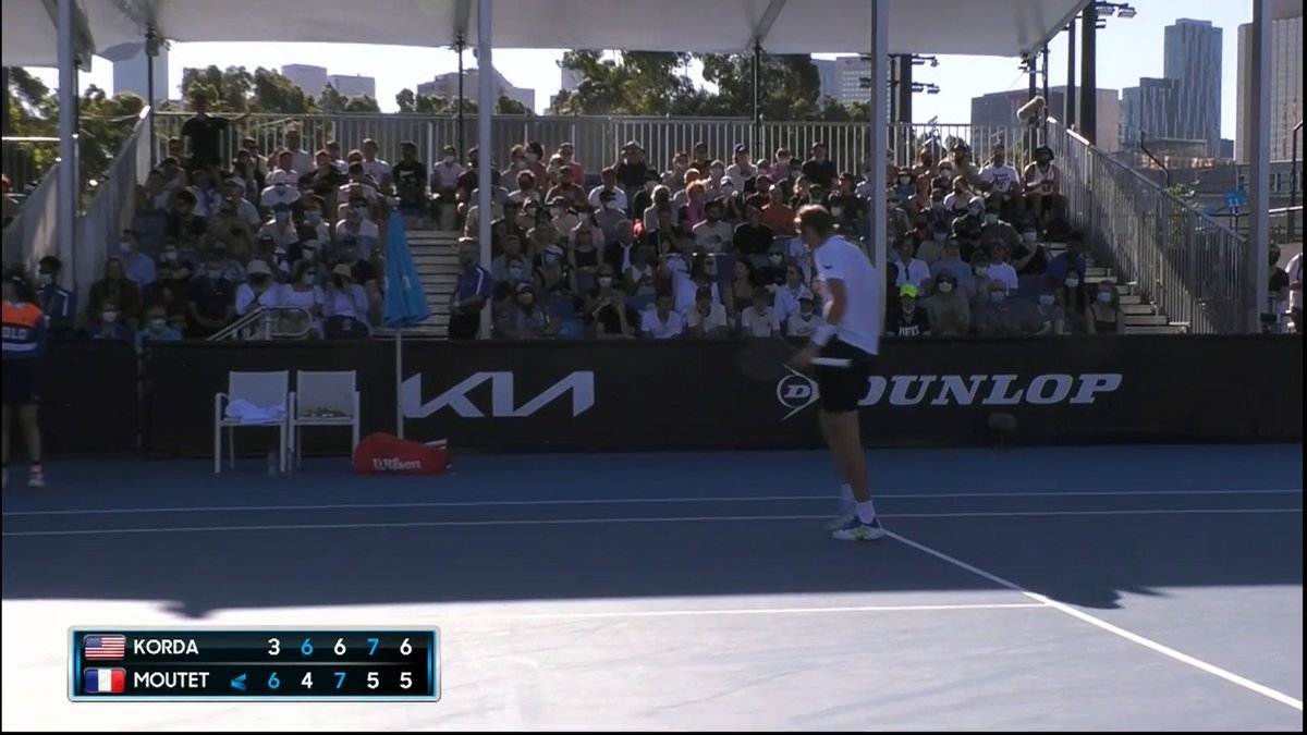 Even the games are mini-epics at this point. Moutet gets triple break point. Korda saves all three! Three deuces later, Korda holds for 6-5* in the fifth.