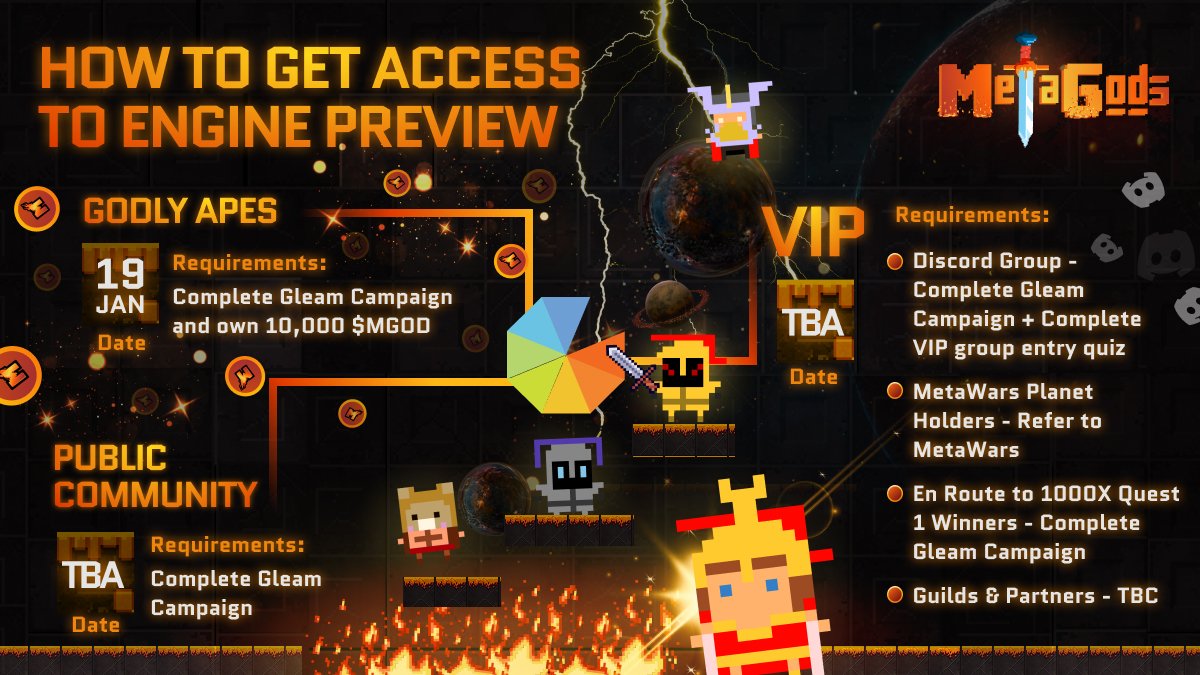 PlayMetaGods's tweet photo. If you're an $MGOD-ly Ape who owned 10,000 $MGOD in your wallet!
Your Early Access to the #MetaGods #EnginePreview is starting in 2⃣ hours!
Prepare your laptop💻 and GET READY!🔥🔥 https://t.co/E99kdXCi5g